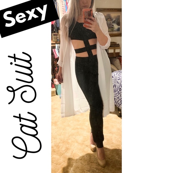 Other - Sexy Black Stretchy Cat Bodycon Club Bodysuit